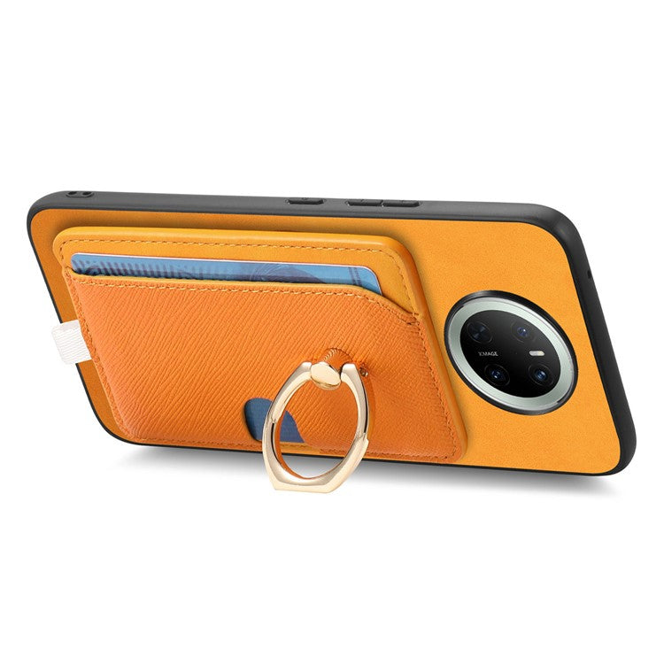 For Huawei Mate 70 Case Ring Kickstand Leather + TPU + PC Phone Cover Detachable Card Holder - Orange