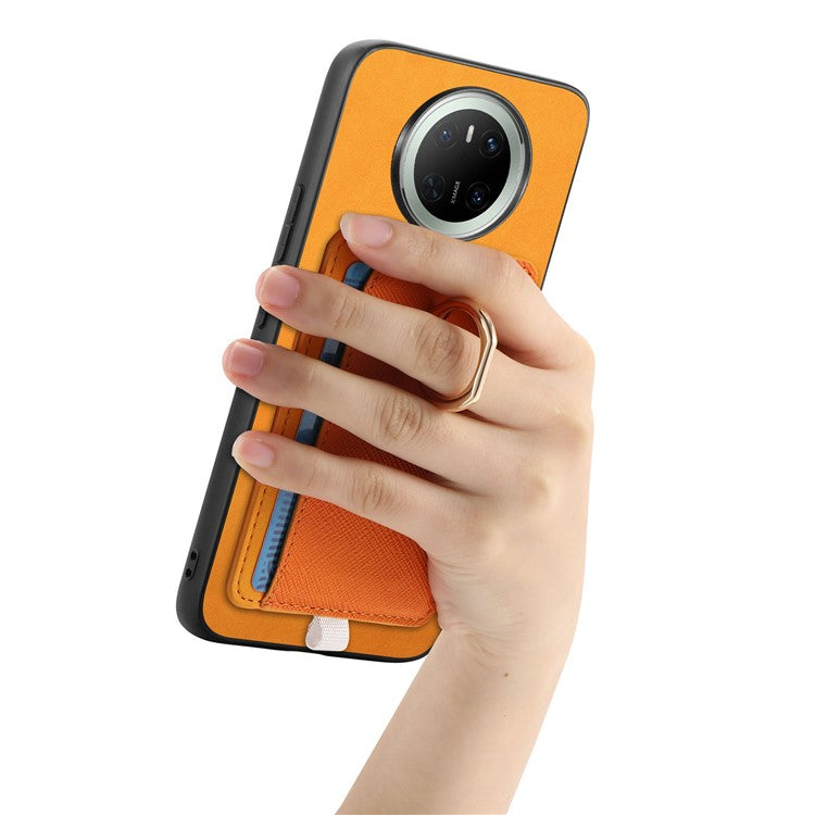 For Huawei Mate 70 Case Ring Kickstand Leather + TPU + PC Phone Cover Detachable Card Holder - Orange