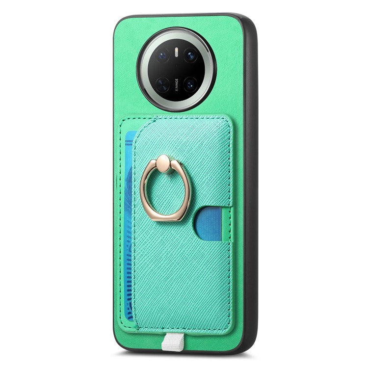 For Huawei Mate 70 Case Ring Kickstand Leather + TPU + PC Phone Cover Detachable Card Holder - Green