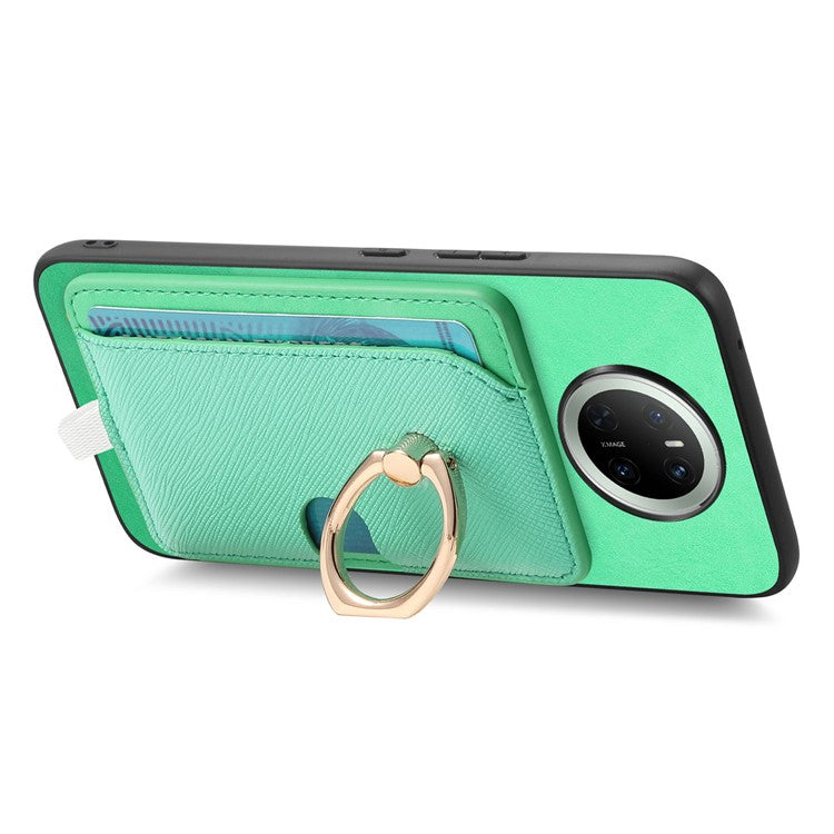 For Huawei Mate 70 Case Ring Kickstand Leather + TPU + PC Phone Cover Detachable Card Holder - Green