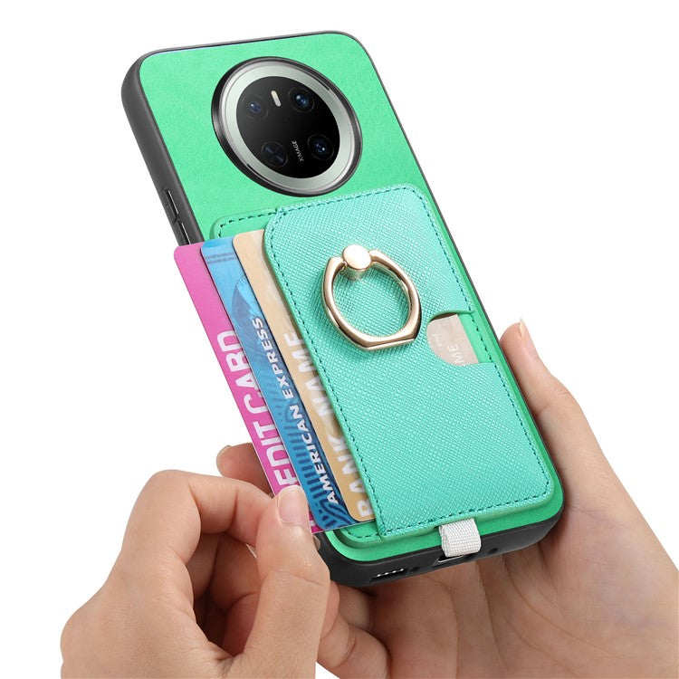 For Huawei Mate 70 Case Ring Kickstand Leather + TPU + PC Phone Cover Detachable Card Holder - Green