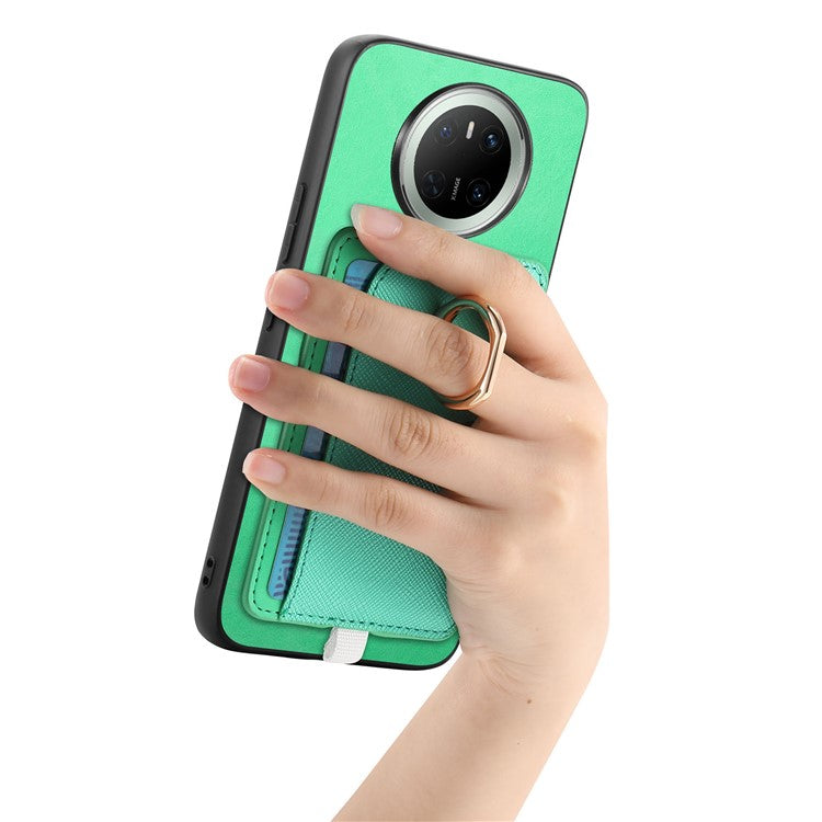 For Huawei Mate 70 Case Ring Kickstand Leather + TPU + PC Phone Cover Detachable Card Holder - Green