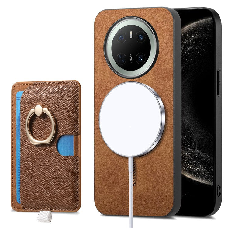 For Huawei Mate 70 Case Ring Kickstand Leather + TPU + PC Phone Cover Detachable Card Holder - Brown
