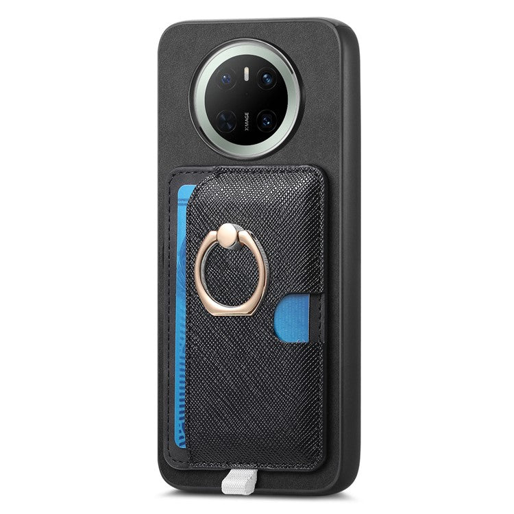 For Huawei Mate 70 Case Ring Kickstand Leather + TPU + PC Phone Cover Detachable Card Holder - Black