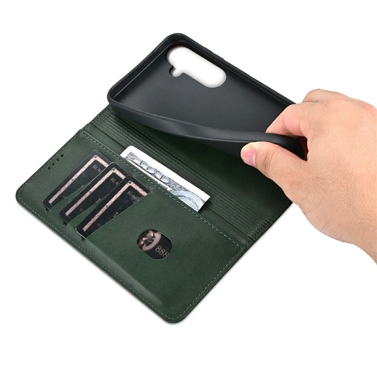 AZNS For Samsung Galaxy A26 5G Case Cowhide Texture PU Leather Wallet Phone Cover - Green
