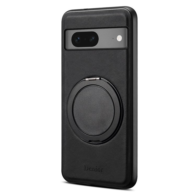 DENIOR A14 For Google Pixel 7 5G Magnetic Case Rotary Kickstand Leather PC TPU Phone Cover - Black
