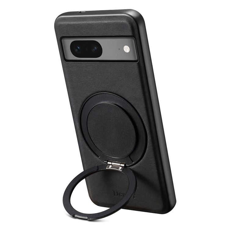 DENIOR A14 For Google Pixel 7 5G Magnetic Case Rotary Kickstand Leather PC TPU Phone Cover - Black