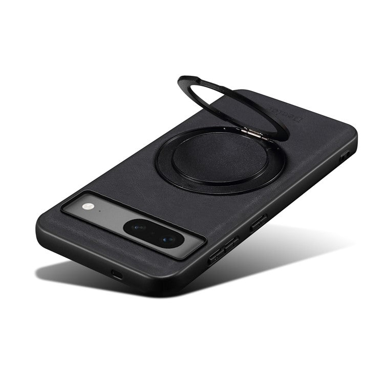 DENIOR A14 For Google Pixel 7 5G Magnetic Case Rotary Kickstand Leather PC TPU Phone Cover - Black