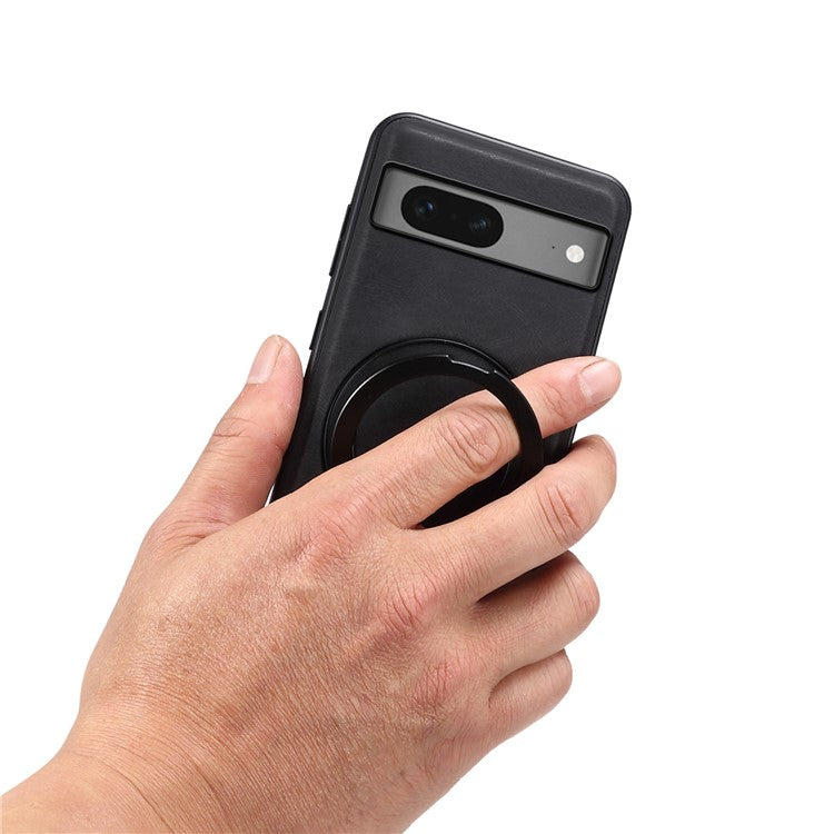 DENIOR A14 For Google Pixel 7 5G Magnetic Case Rotary Kickstand Leather PC TPU Phone Cover - Black