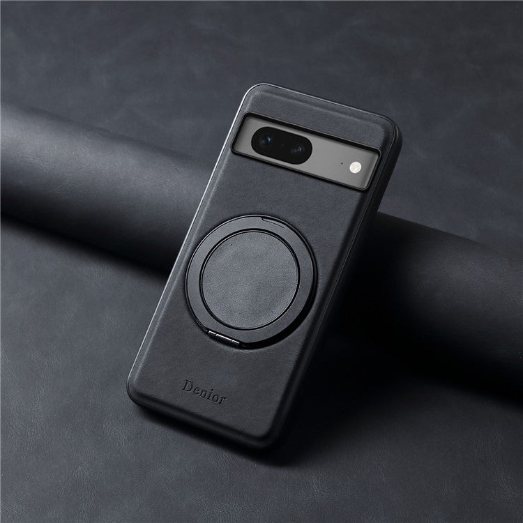 DENIOR A14 For Google Pixel 7 5G Magnetic Case Rotary Kickstand Leather PC TPU Phone Cover - Black