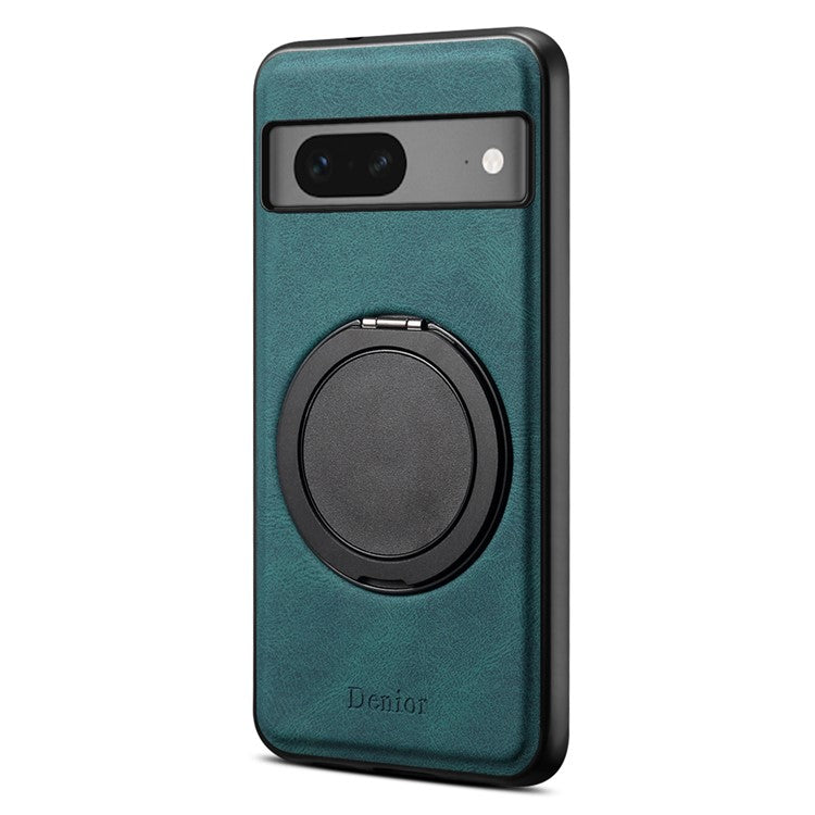 DENIOR A14 For Google Pixel 7 5G Magnetic Case Rotary Kickstand Leather PC TPU Phone Cover - Blue