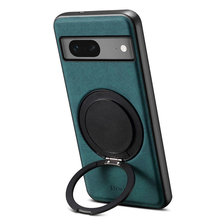DENIOR A14 For Google Pixel 7 5G Magnetic Case Rotary Kickstand Leather PC TPU Phone Cover - Blue