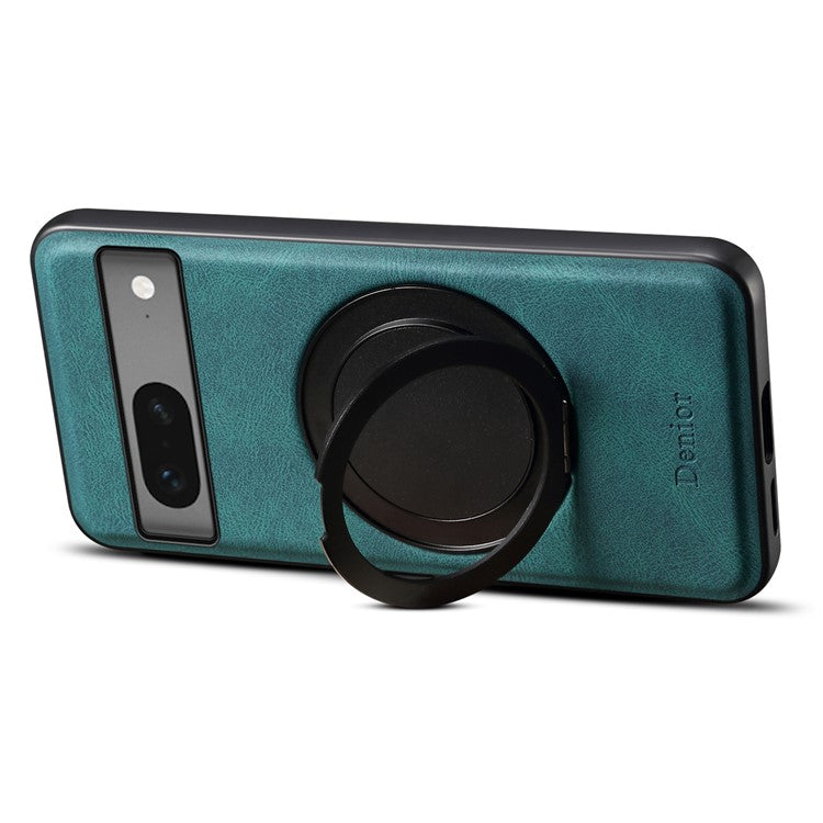DENIOR A14 For Google Pixel 7 5G Magnetic Case Rotary Kickstand Leather PC TPU Phone Cover - Blue