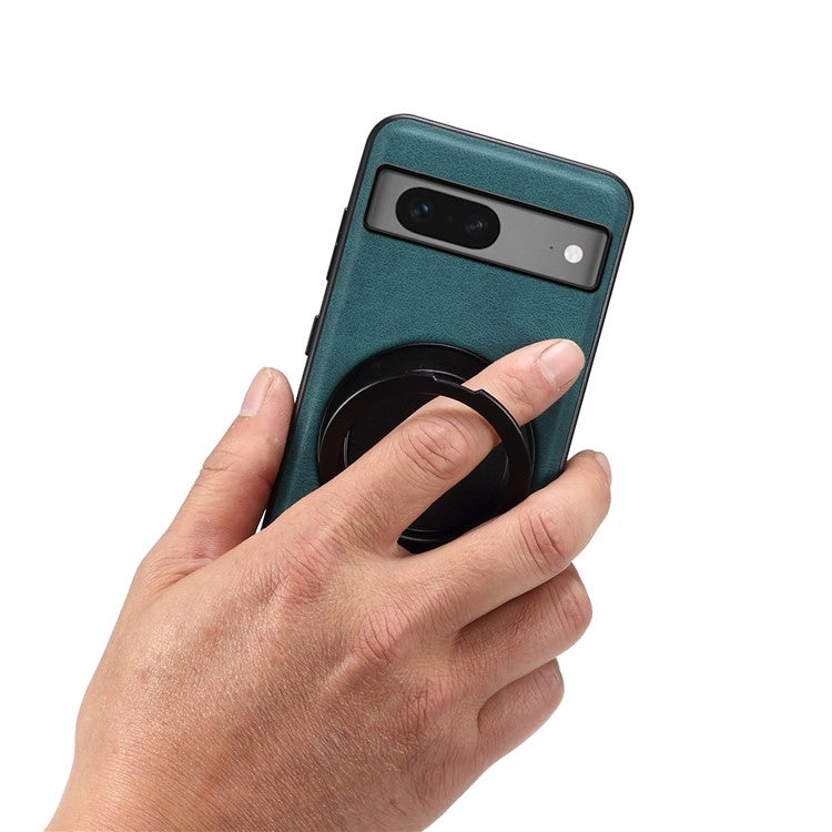 DENIOR A14 For Google Pixel 7 5G Magnetic Case Rotary Kickstand Leather PC TPU Phone Cover - Blue