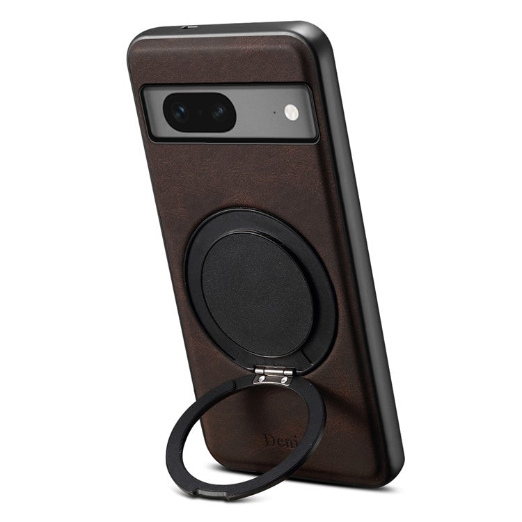 DENIOR A14 For Google Pixel 7 5G Magnetic Case Rotary Kickstand Leather PC TPU Phone Cover - Brown