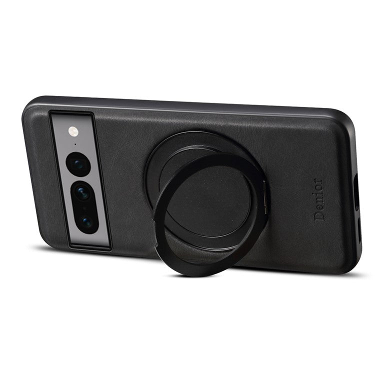 DENIOR A14 For Google Pixel 7 Pro 5G Magnetic Case Rotary Kickstand Leather PC TPU Phone Cover - Black