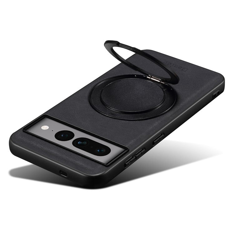 DENIOR A14 For Google Pixel 7 Pro 5G Magnetic Case Rotary Kickstand Leather PC TPU Phone Cover - Black