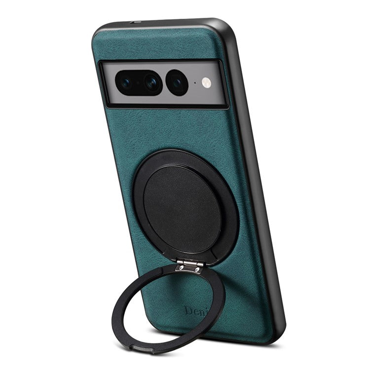 DENIOR A14 For Google Pixel 7 Pro 5G Magnetic Case Rotary Kickstand Leather PC TPU Phone Cover - Blue