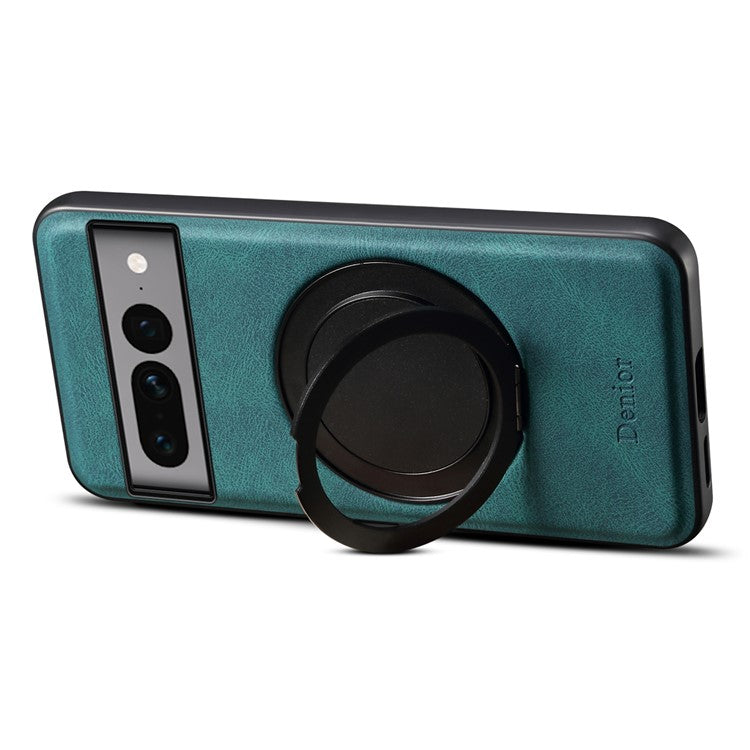 DENIOR A14 For Google Pixel 7 Pro 5G Magnetic Case Rotary Kickstand Leather PC TPU Phone Cover - Blue