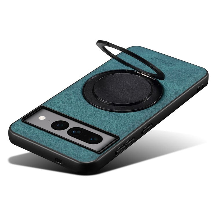 DENIOR A14 For Google Pixel 7 Pro 5G Magnetic Case Rotary Kickstand Leather PC TPU Phone Cover - Blue