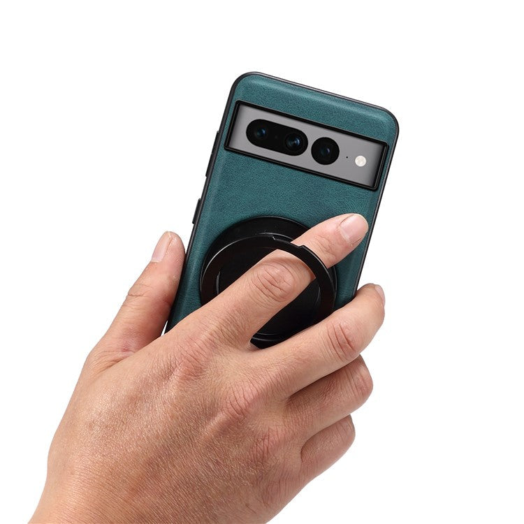 DENIOR A14 For Google Pixel 7 Pro 5G Magnetic Case Rotary Kickstand Leather PC TPU Phone Cover - Blue