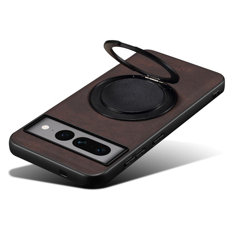 DENIOR A14 For Google Pixel 7 Pro 5G Magnetic Case Rotary Kickstand Leather PC TPU Phone Cover - Brown