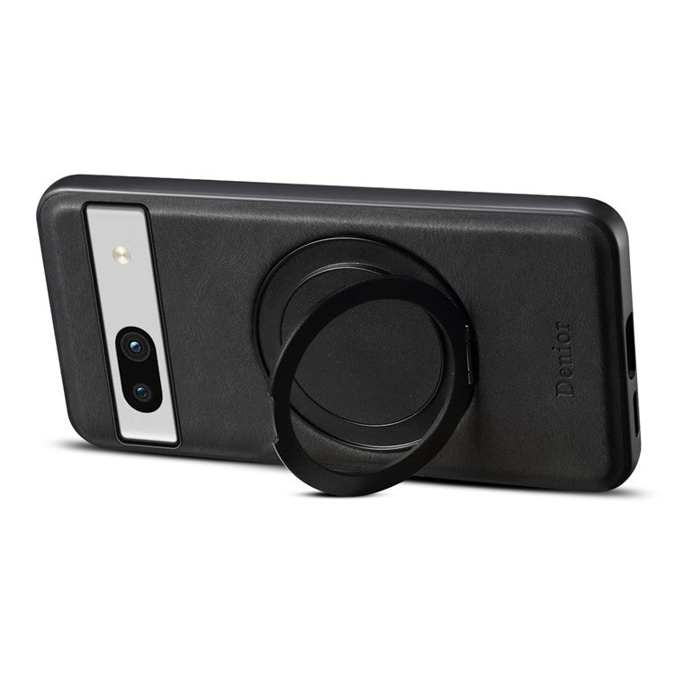 DENIOR A14 For Google Pixel 7a Magnetic Case Rotary Kickstand Leather PC TPU Phone Cover - Black
