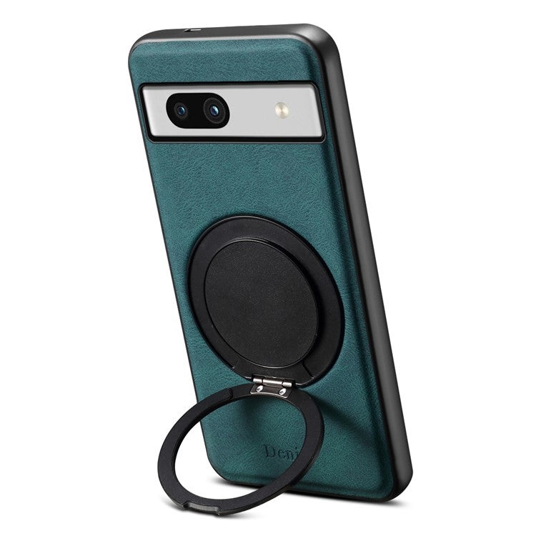 DENIOR A14 For Google Pixel 7a Magnetic Case Rotary Kickstand Leather PC TPU Phone Cover - Blue