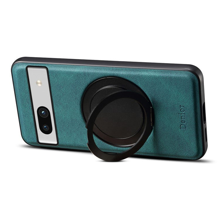 DENIOR A14 For Google Pixel 7a Magnetic Case Rotary Kickstand Leather PC TPU Phone Cover - Blue