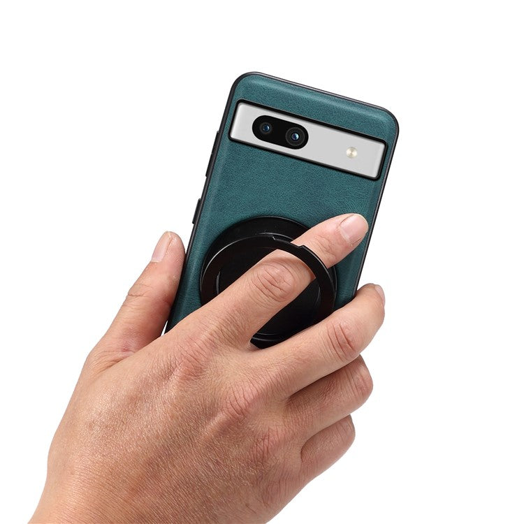 DENIOR A14 For Google Pixel 7a Magnetic Case Rotary Kickstand Leather PC TPU Phone Cover - Blue