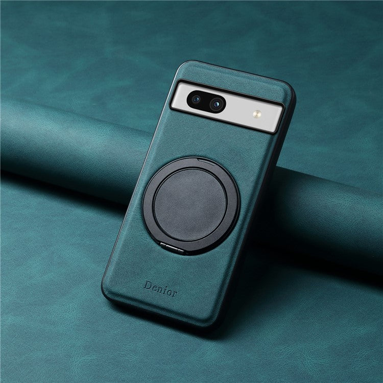 DENIOR A14 For Google Pixel 7a Magnetic Case Rotary Kickstand Leather PC TPU Phone Cover - Blue