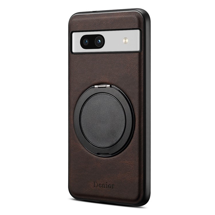 DENIOR A14 For Google Pixel 7a Magnetic Case Rotary Kickstand Leather PC TPU Phone Cover - Brown