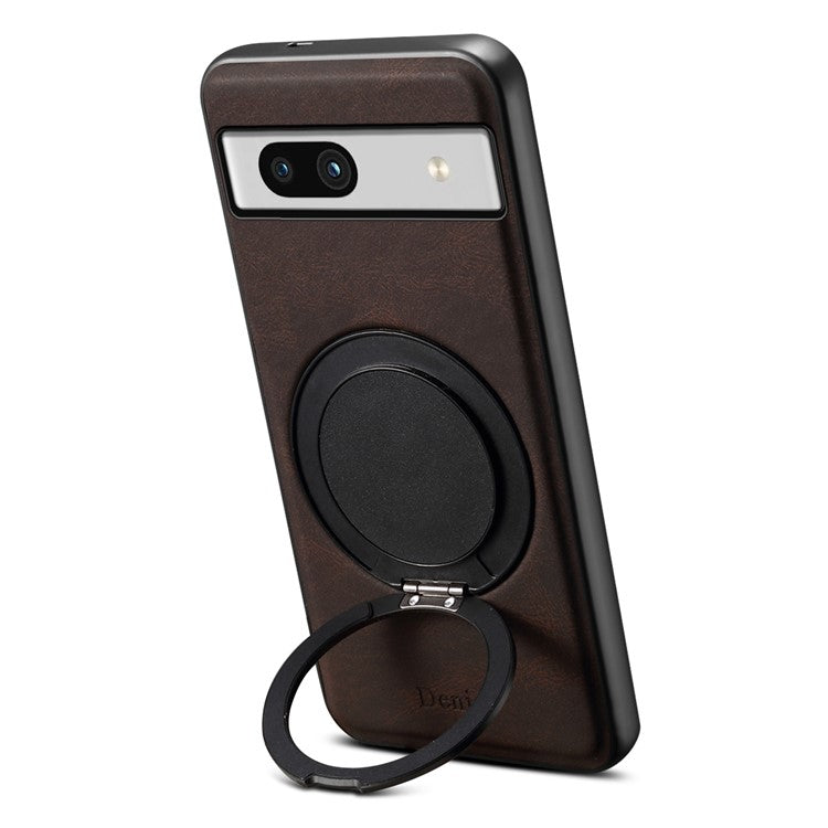 DENIOR A14 For Google Pixel 7a Magnetic Case Rotary Kickstand Leather PC TPU Phone Cover - Brown