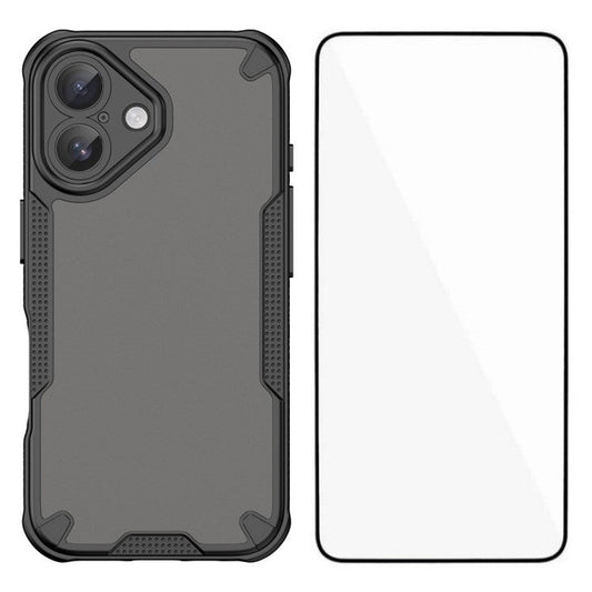 WANLONFENG MFFJ Series For iPhone 16 Plus Case Anti Drop TPU Phone Back Cover with Screen Film - Black