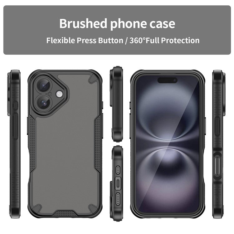 WANLONFENG MFFJ Series For iPhone 16 Plus Case Anti Drop TPU Phone Back Cover with Screen Film - Black