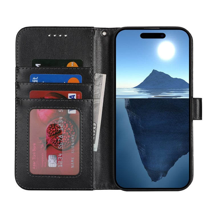 For iPhone 16 Plus Case R61 Texture Wallet Leather Flip Phone Cover - Black