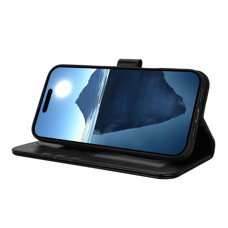 For iPhone 16 Plus Case R61 Texture Wallet Leather Flip Phone Cover - Black