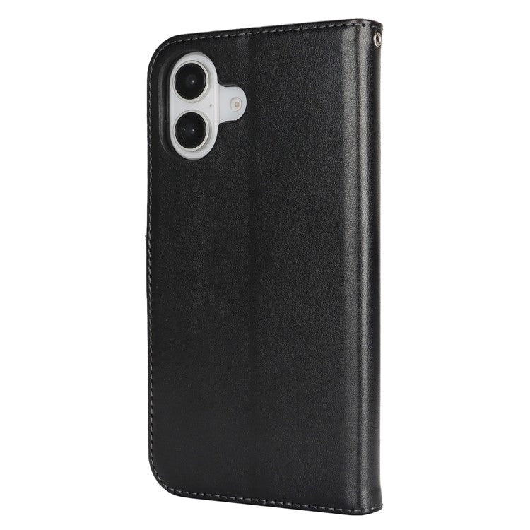 For iPhone 16 Plus Case R61 Texture Wallet Leather Flip Phone Cover - Black