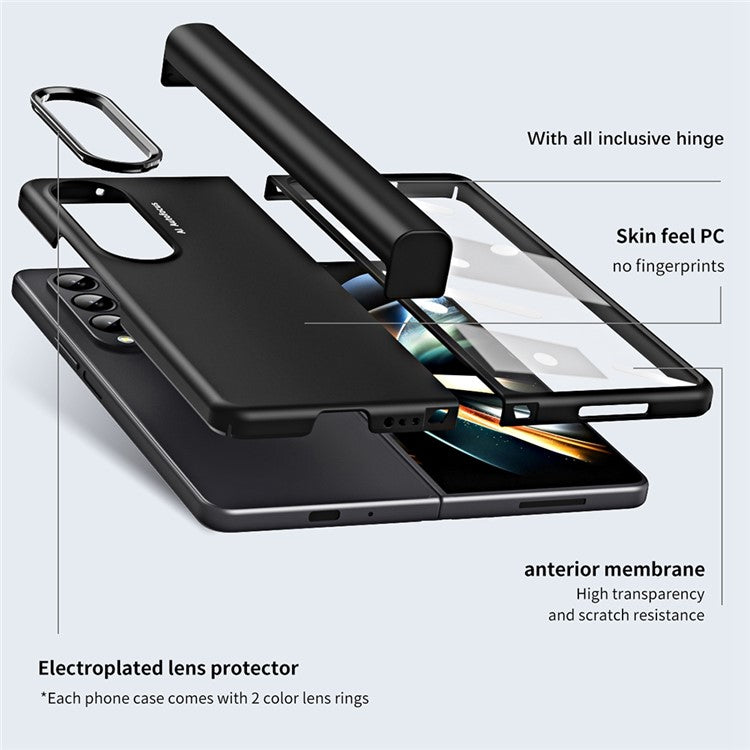 For Samsung Galaxy Z Fold4 5G Anti-drop Folding Phone Case Full Protection Hinge Hard PC Phone Cover with Two Plating Lens Circles - Yellow