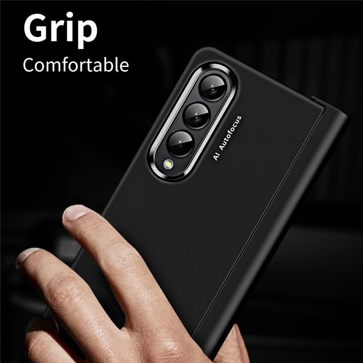 For Samsung Galaxy Z Fold4 5G Anti-drop Folding Phone Case Full Protection Hinge Hard PC Phone Cover with Two Plating Lens Circles - Yellow