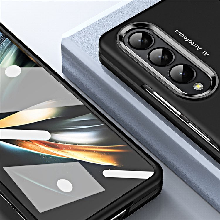 For Samsung Galaxy Z Fold4 5G Anti-drop Folding Phone Case Full Protection Hinge Hard PC Phone Cover with Two Plating Lens Circles - Yellow