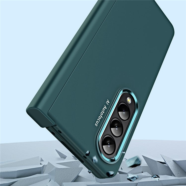For Samsung Galaxy Z Fold4 5G Anti-drop Folding Phone Case Full Protection Hinge Hard PC Phone Cover with Two Plating Lens Circles - Yellow