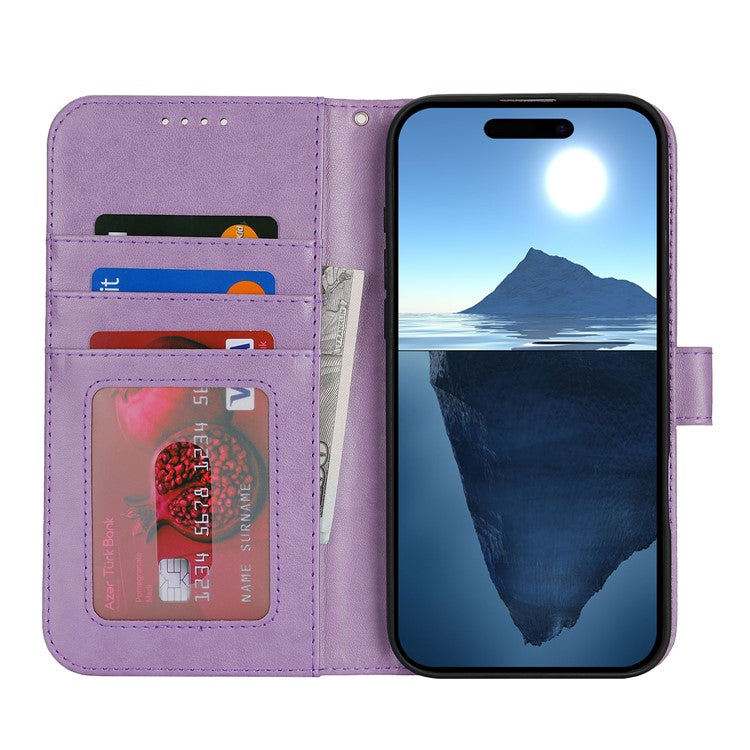 For iPhone 16 Case R61 Texture Wallet Leather Flip Phone Cover - Purple