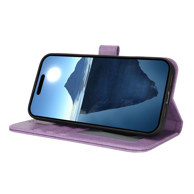 For iPhone 16 Case R61 Texture Wallet Leather Flip Phone Cover - Purple