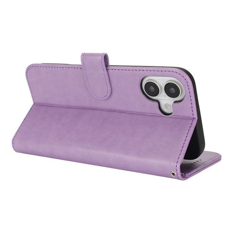 For iPhone 16 Case R61 Texture Wallet Leather Flip Phone Cover - Purple
