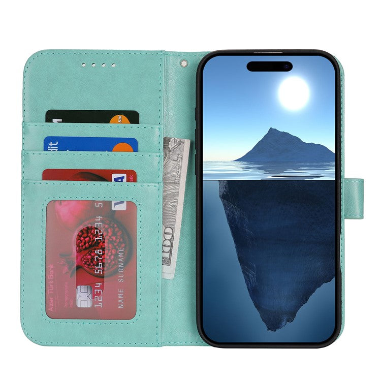 For iPhone 16 Case R61 Texture Wallet Leather Flip Phone Cover - Light Green