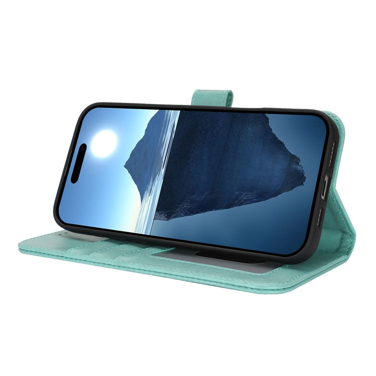 For iPhone 16 Case R61 Texture Wallet Leather Flip Phone Cover - Light Green