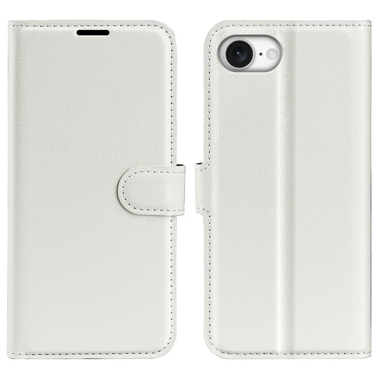 For iPhone 16e Case Litchi Texture Shockproof Leather Wallet Phone Cover - White