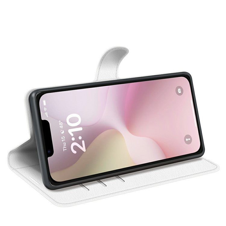 For iPhone 16e Case Litchi Texture Shockproof Leather Wallet Phone Cover - White