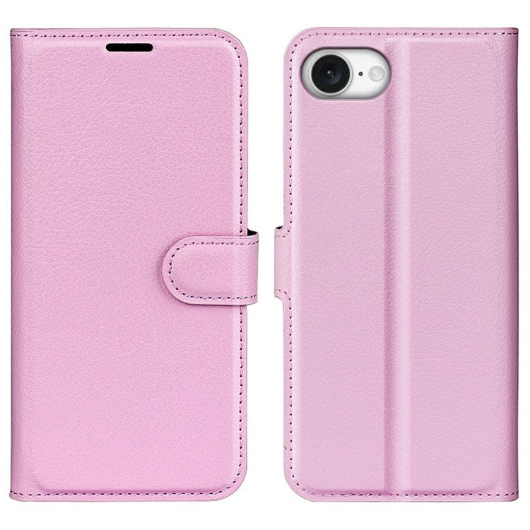 For iPhone 16e Case Litchi Texture Shockproof Leather Wallet Phone Cover - Pink